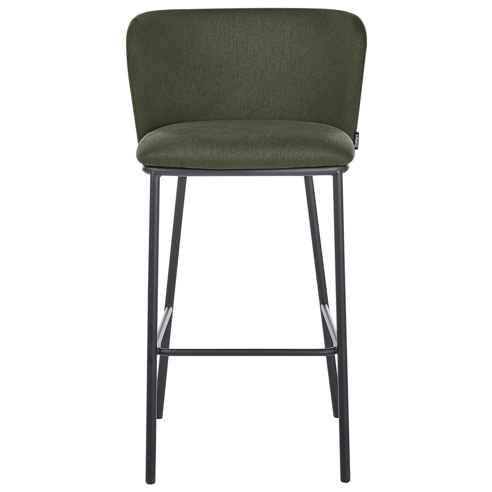 Set di 2 sedie da bar Rivestimento in poliestere verde scuro Gambe in metallo nero Sgabelli senza braccio Schienale curvo Sala da pranzo moderna Cucina