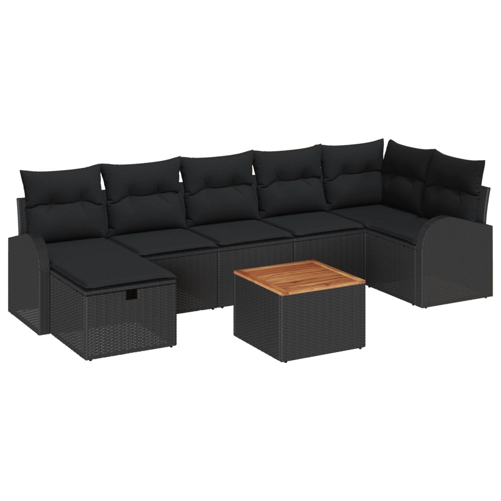 Set Divano da Giardino in 8 Pezzi con Cuscini Nero in Polyrattan