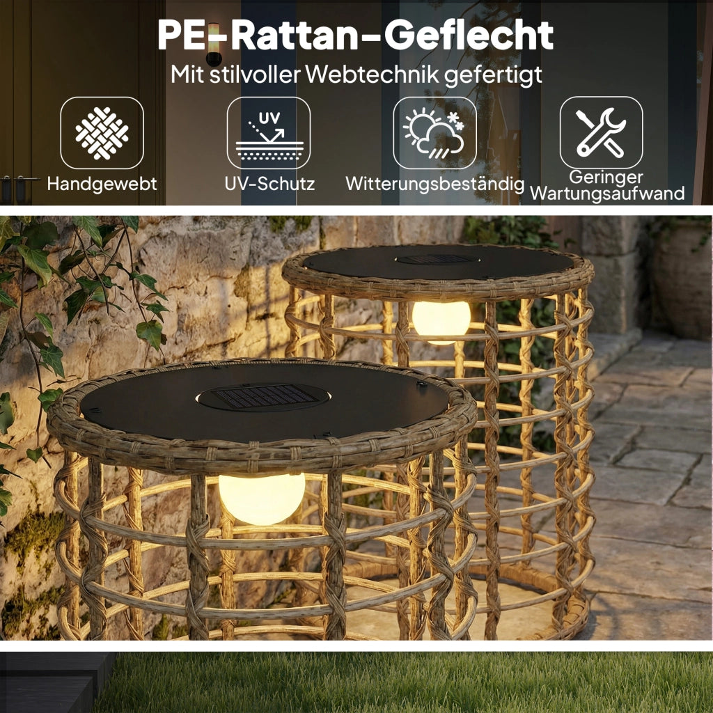 Lampada da Giardino Solare 2 Pezzi Rattan con Sensore Luce LED ¨C zephmum ¨C Grigio 2xIP44