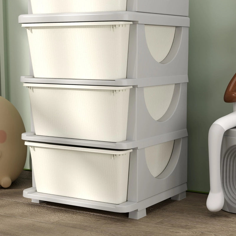 Cassettiera per bambini con 4 cassetti estraibili, in plastica, 37x37x76 cm, bianco crema