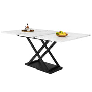 Tavolo da Pranzo per 6-8 Persone Allungabile con Gambe Incrociate in MDF e Metallo 120-160×80×75 cm Bianco Nero