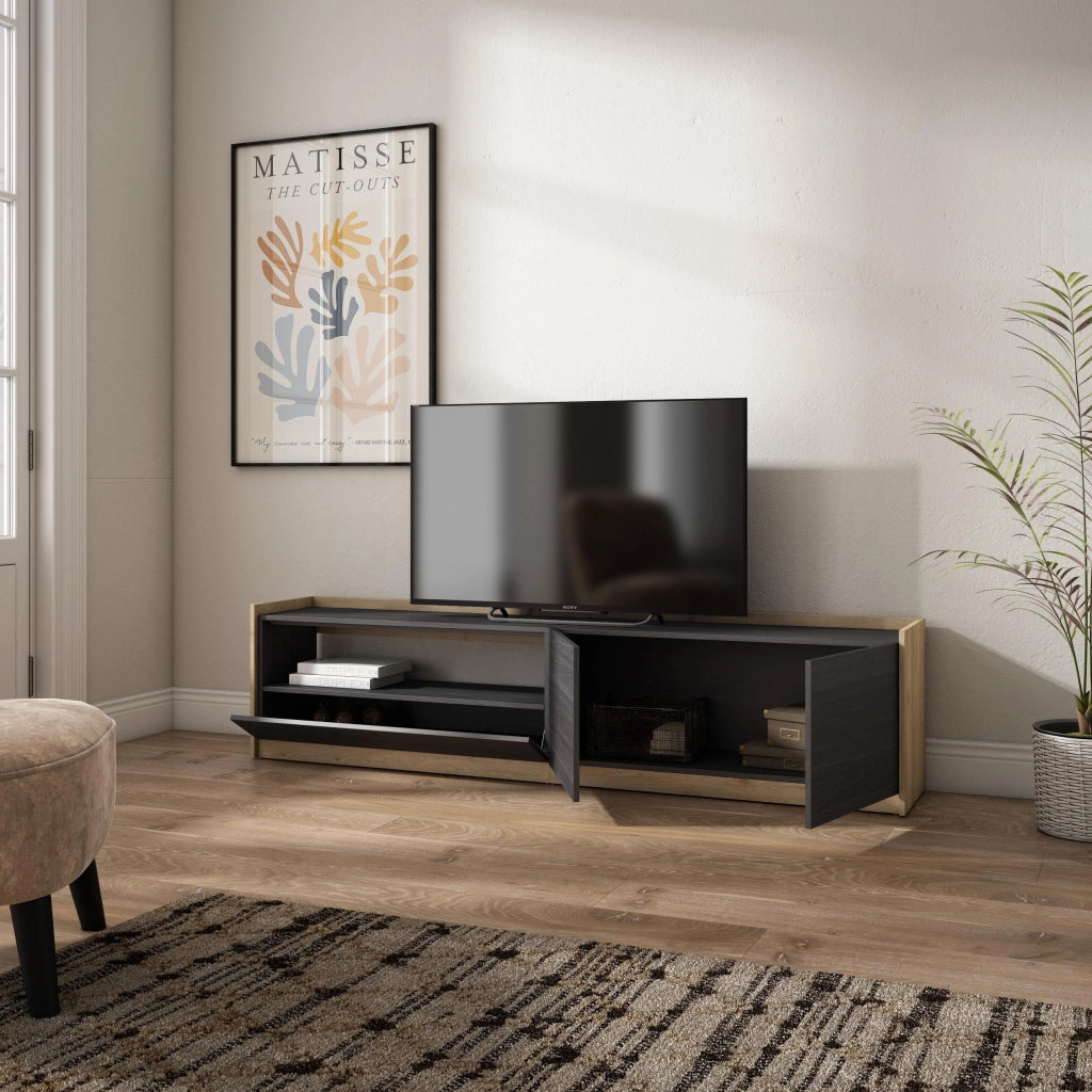 Mobile TV Soggiorno, 207x50x37 cm, Per TV fino a 80", Mobile Soggiorno, Nero e rovere