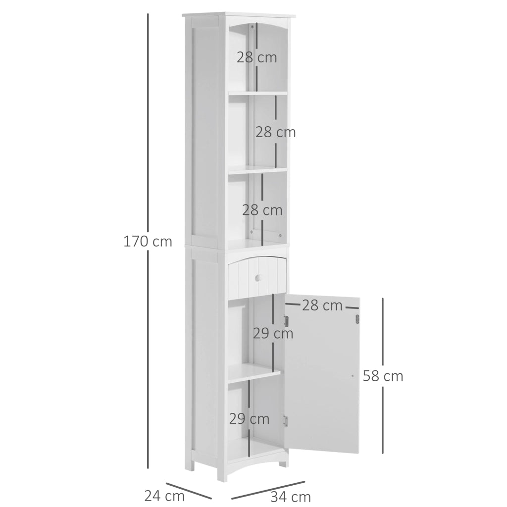 Mobiletto a Colonna Bagno in MDF Bianco con 3 Ripiani ¨C zephmum ¨C 34x24x170cm