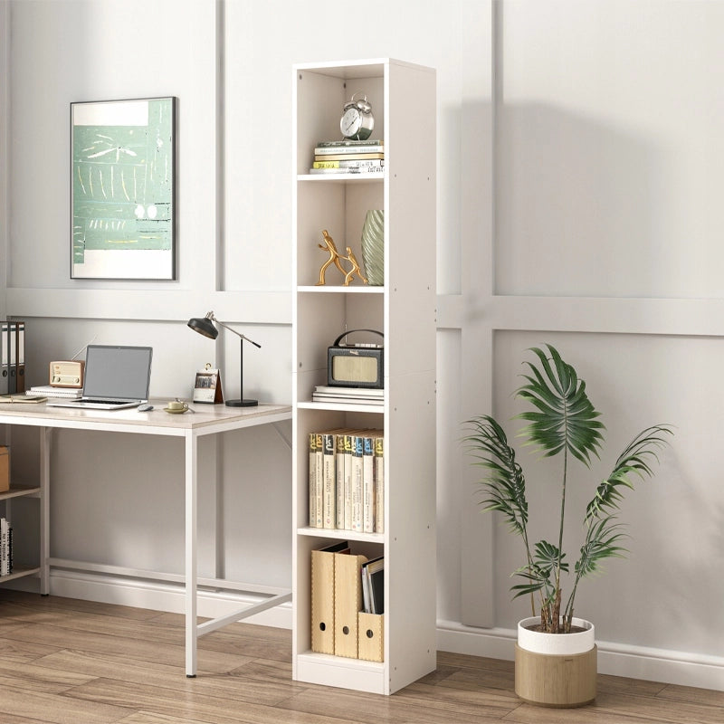 Libreria alta bianca per raccoglitori, ideale per ufficio, soggiorno e loft, 182 cm