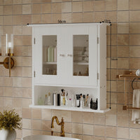 MOBILE DA BAGNO SOSPESO BIANCO A 2 ANTE IN VETRO DA PARETE CON RIPIANI