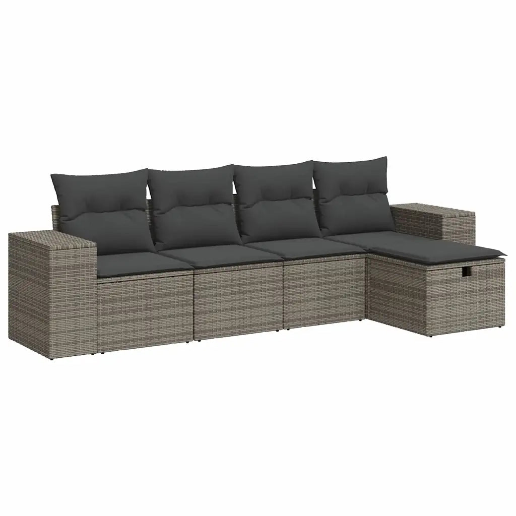Set Divano da Giardino 5 pz | Set Salotto da Giardino con Cuscini Grigio in Polyrattan