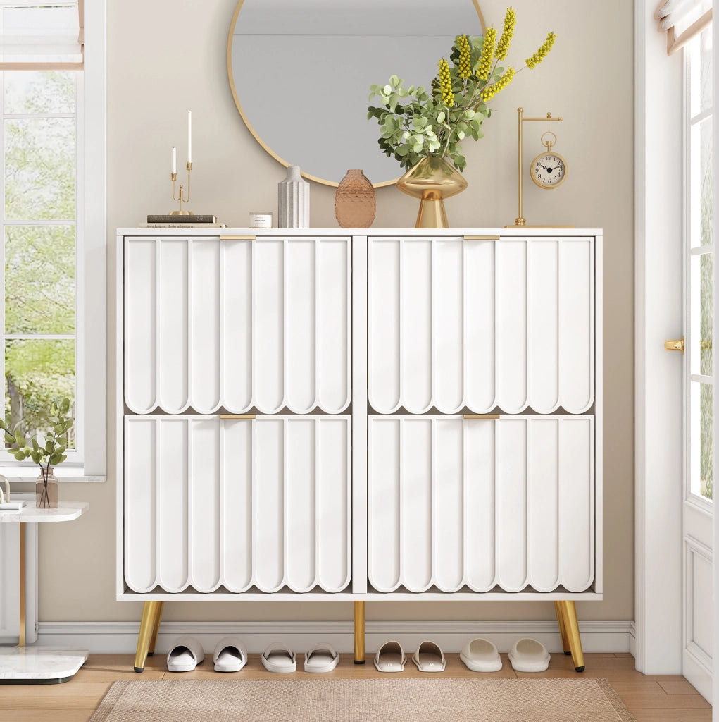 Scarpiera salvaspazio a 4 ribalte con frontali ondulati; 100x24x91;5 cm; bianco