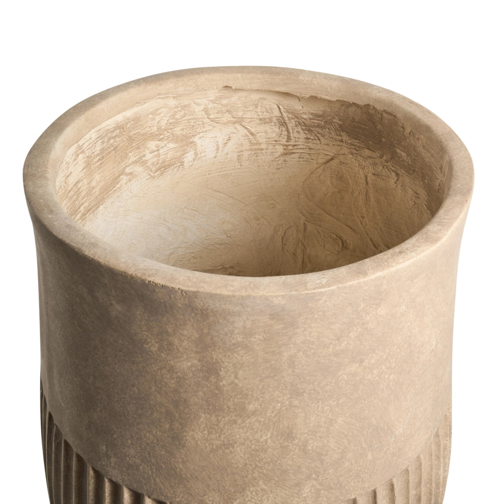 Fioriera beige in fibra di argilla verniciata per interni ed esterni rotonda 36 x 36 x 46 cm alta design moderno soggiorno giardino