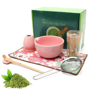 Set di Matcha, 7 pezzi, set di pennelli matcha, ciotola ceramica con imbuto e pennello matcha, supporto pennello, pennello in bambù, setaccio e tovagliolo, garde matcha, set regalo per appassionati di matcha (rosa)
