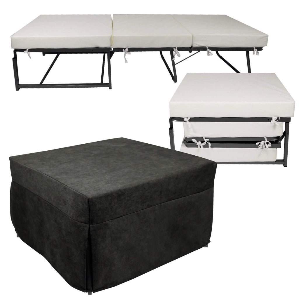 Pouf Letto Brandina con Materasso Pieghevole 78x78x47 cm Avalli Contract Grigio