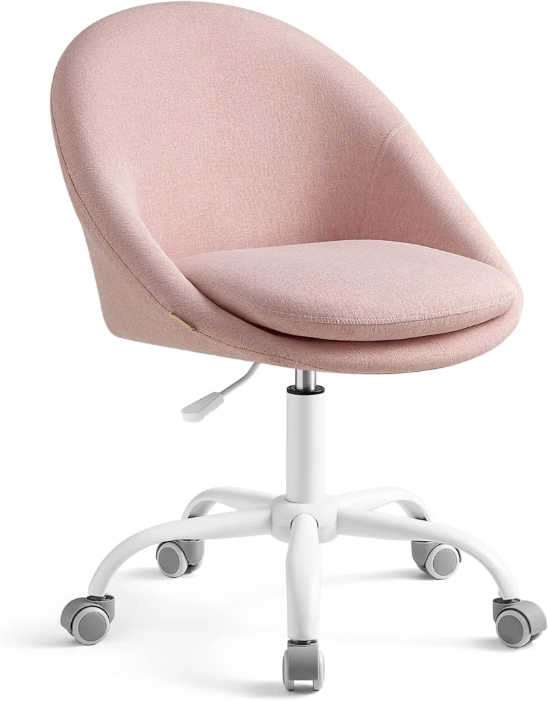 SONGMICS Sedia da Studio, Sedia Girevole di Cotone-lino, Poltrona da Scrivania Imbottita in Gommapiuma Regolabile in Altezza, Studio, Camera da Letto, Rosa Gelatina OBG020P01