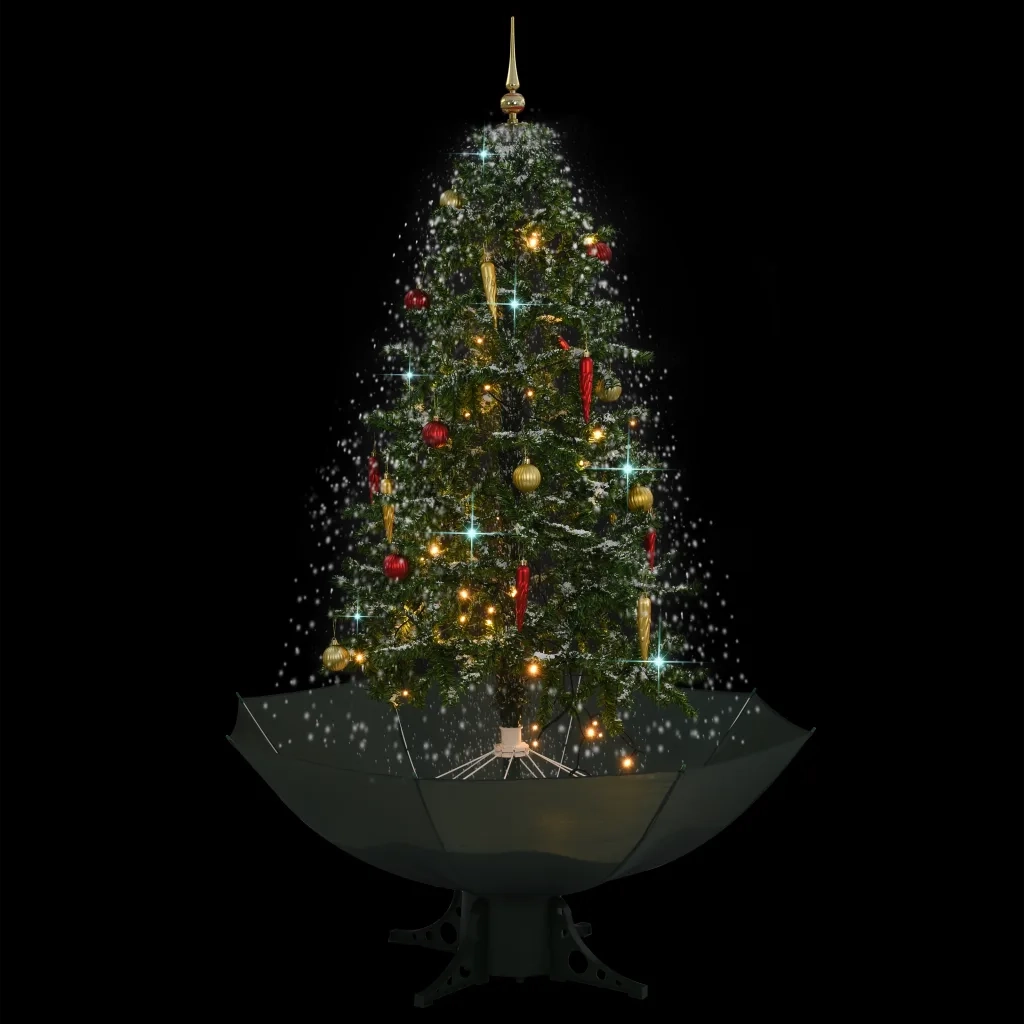 Albero di Natale | Decorazioni natalizie con Neve e Base a Ombrellone Verde 170 cm