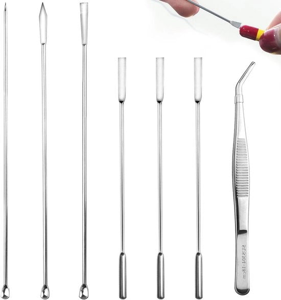 Set di 6 Spatelle di Laboratorio in Argento - Adatto per Laboratorio - Utilizzo Medico - Peli di Polimero