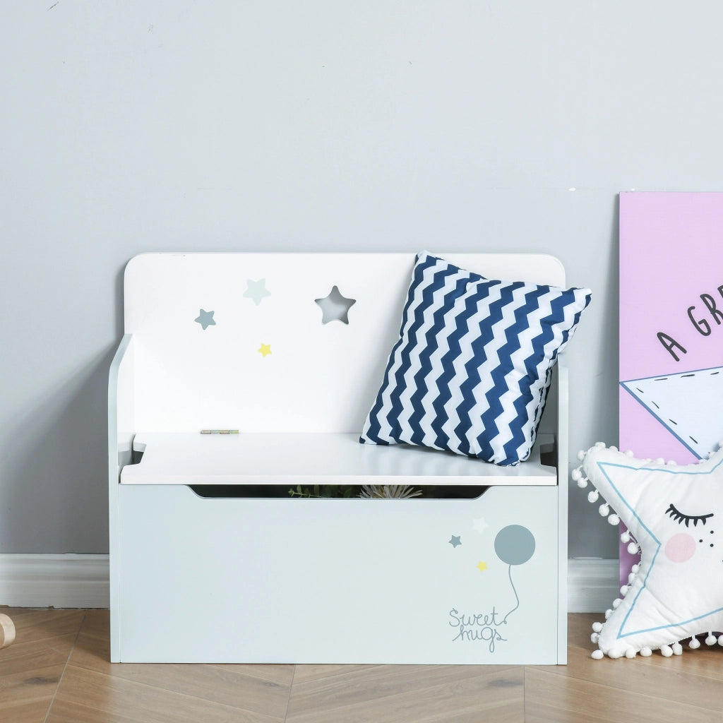 Panca Contenitore con Schienale in Legno per Bambini ¨C zephmum ¨C Azzurro 60x30x50 cm