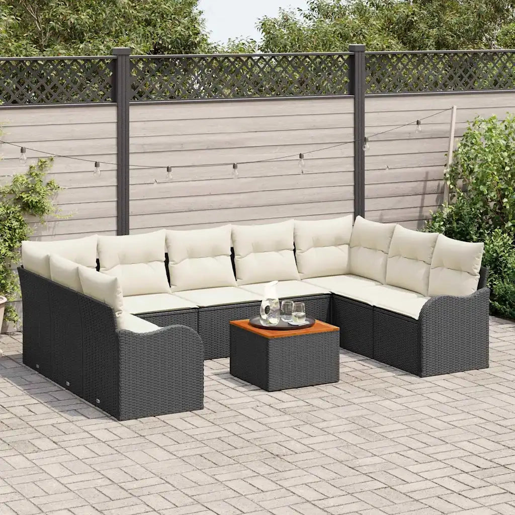 Set Divano da Giardino 10 pcs Nero e Crema polyrattan