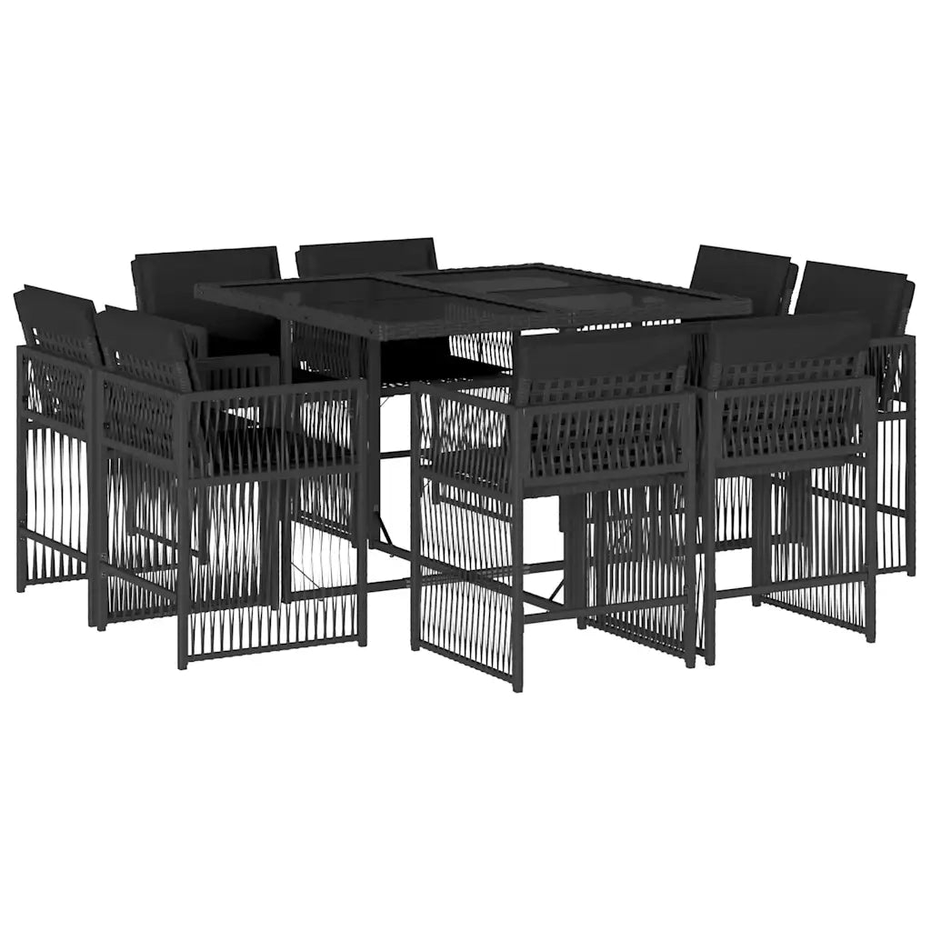 Set da Pranzo da Giardino 9 pz con Cuscini Nero in Polyrattan 3211735