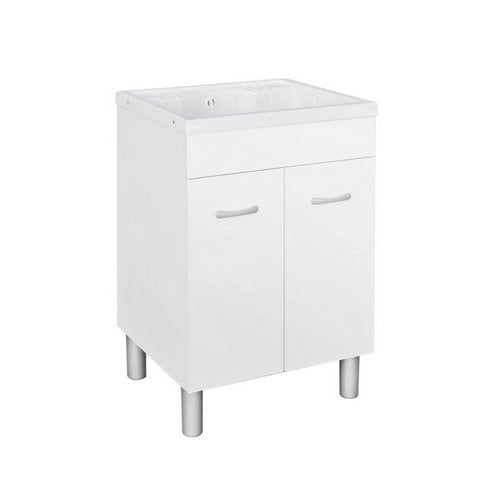 Lavatoio 60x60 in nobilitato 2 ante con vasca in ABS - Bianco