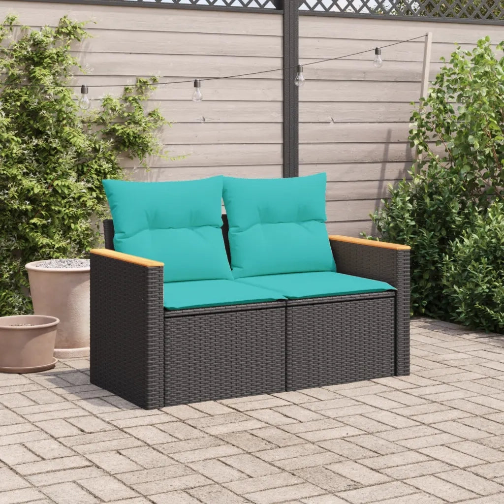 Divano da giardino con cuscini 2 Posti-Sofa da Giardino-Divano da esterno nero in polyrattan 313227