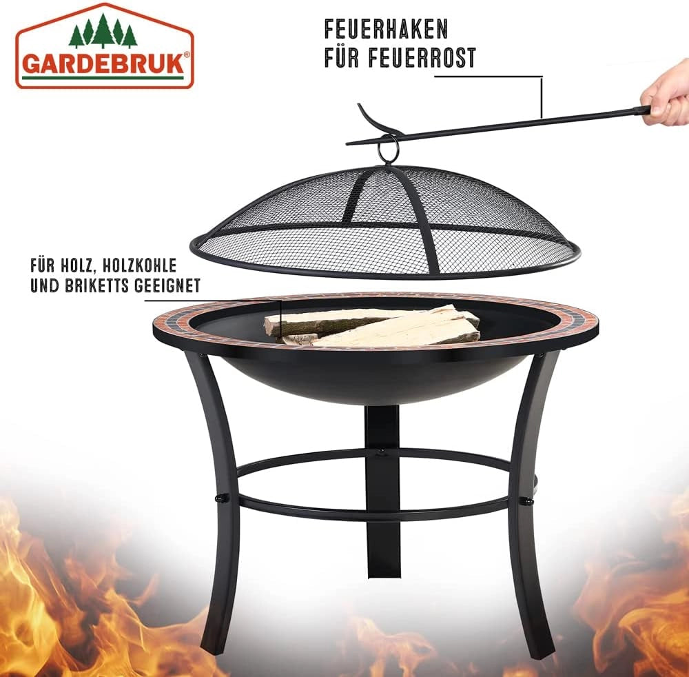 ® Braciere Rotondo Fuoco da Esterno Mosaico 76x76cm Parascintille Camino da Giardino Stufa Caminetto Patio