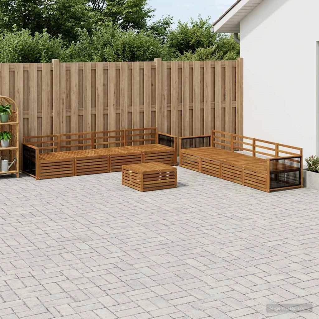 Set di divani da esterno 9 pz Naturale Legno di Acacia Massello 3383172
