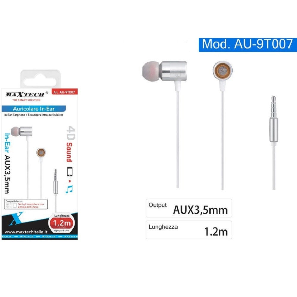 Trade Shop - Auricolari Cuffie In-ear Cavo 1,2 Metri Connettore Aux 3,5mm Smartphone Au-9t007 -