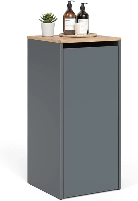 Mobiletto da bagno Viktor, Antracite/quercia dorata, 40.2 x 88.2 cm con cesto portabiancheria, con cesto della biancheria integrato per una conservazione discreta