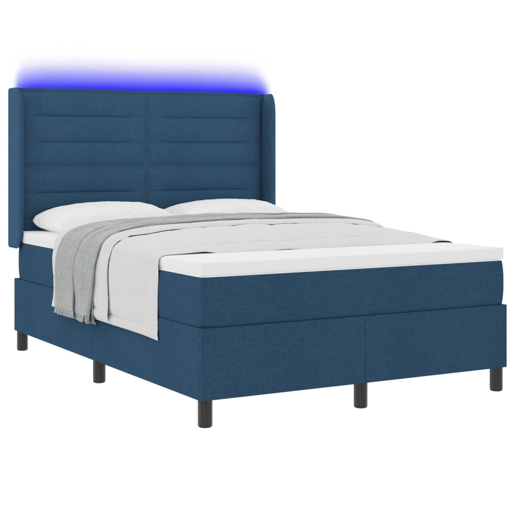 Letto Box Spring con Materasso & LED Blu 140x190 cm Tessuto
