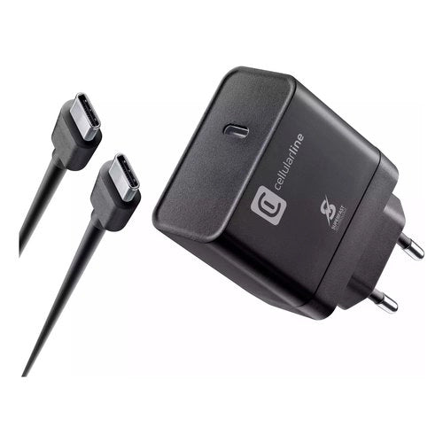 Cellularline super fast charger kit pd 45w caricabatterie da rete usb-c 45w con cavo usb-c to usb-c - ACHSMKITC2C45WK