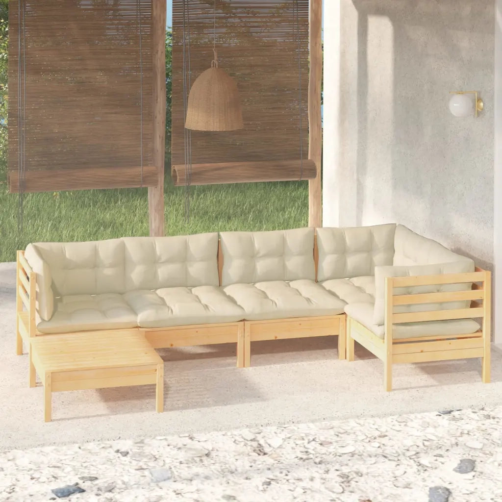 Set Divani da Giardino 6 pz con Cuscini Crema in Massello di Pino 3096538