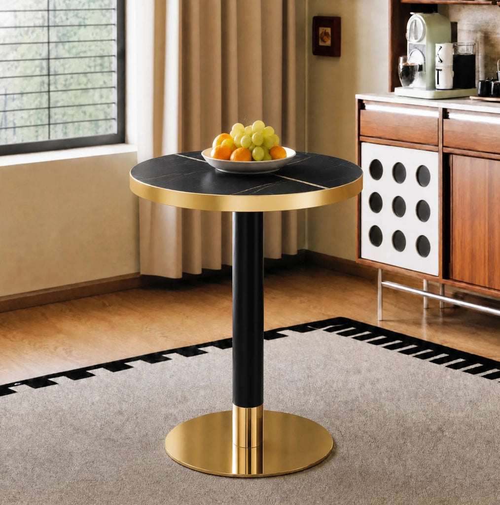 Tavolino rotondo 60 cm nero in MDF e metallo; base stabile