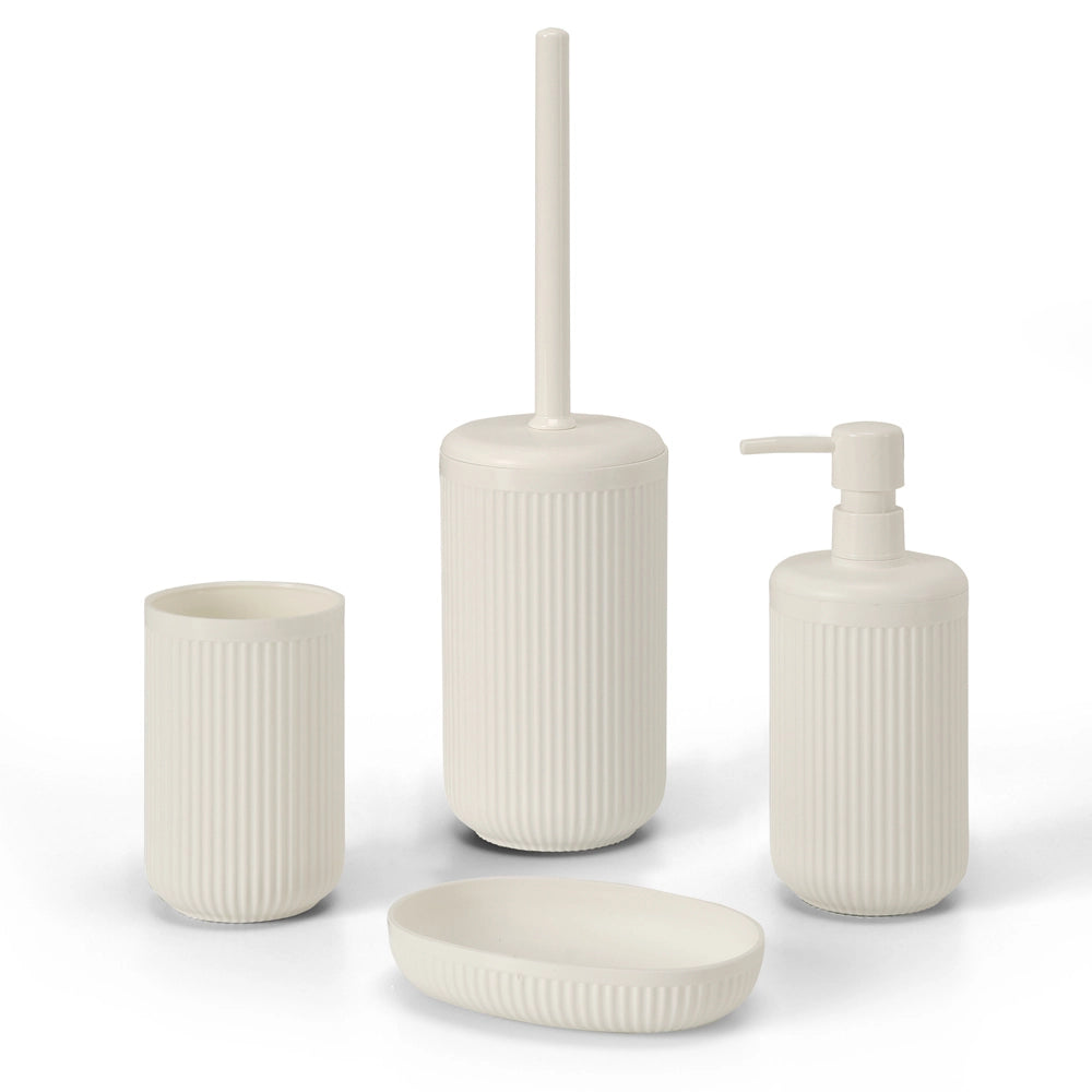 Set accessori bagno completo di 4 pz bianco crema cannettato Arizona