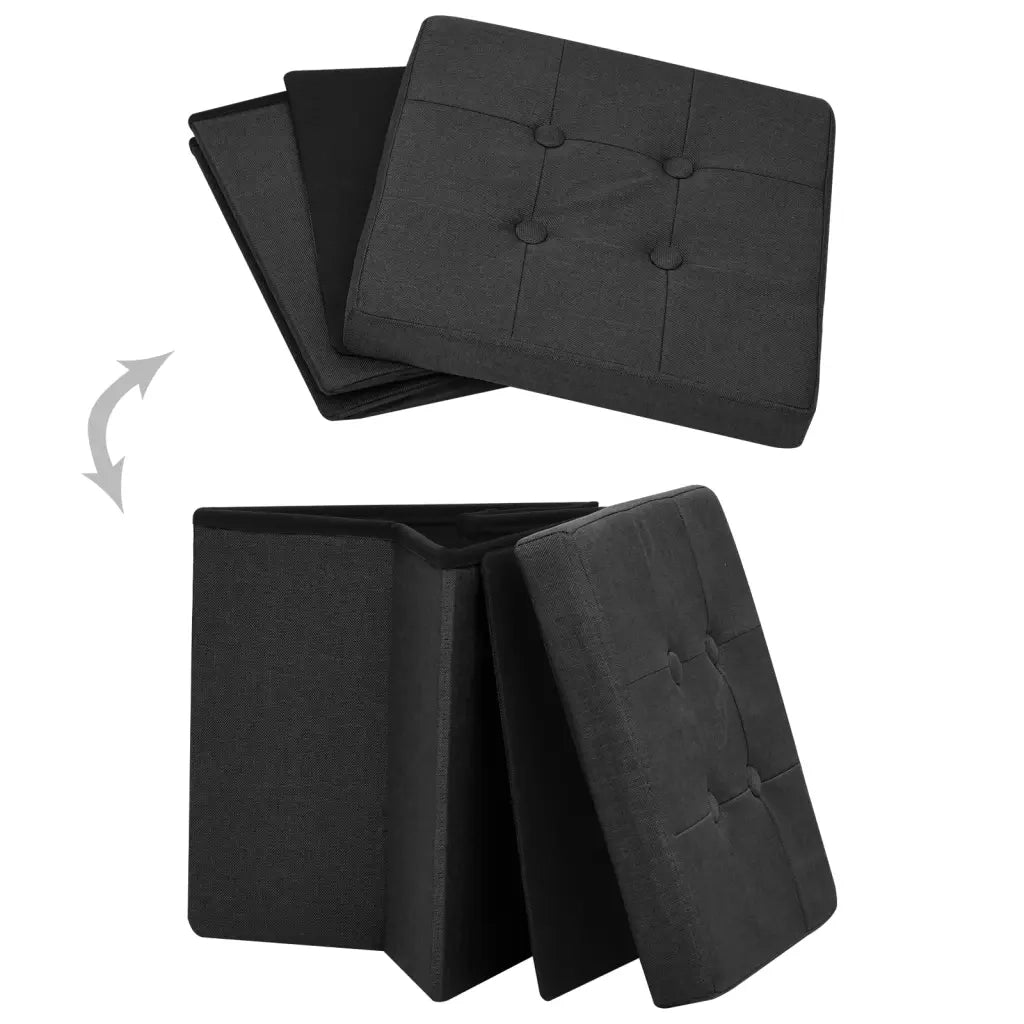 Sgabello con Contenitore Pieghevole Nero in Simil Lino 338763