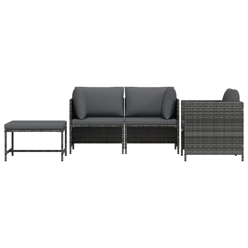 Set Divani da Giardino 4 pz con Cuscini in Polyrattan Grigio cod mxl 70680