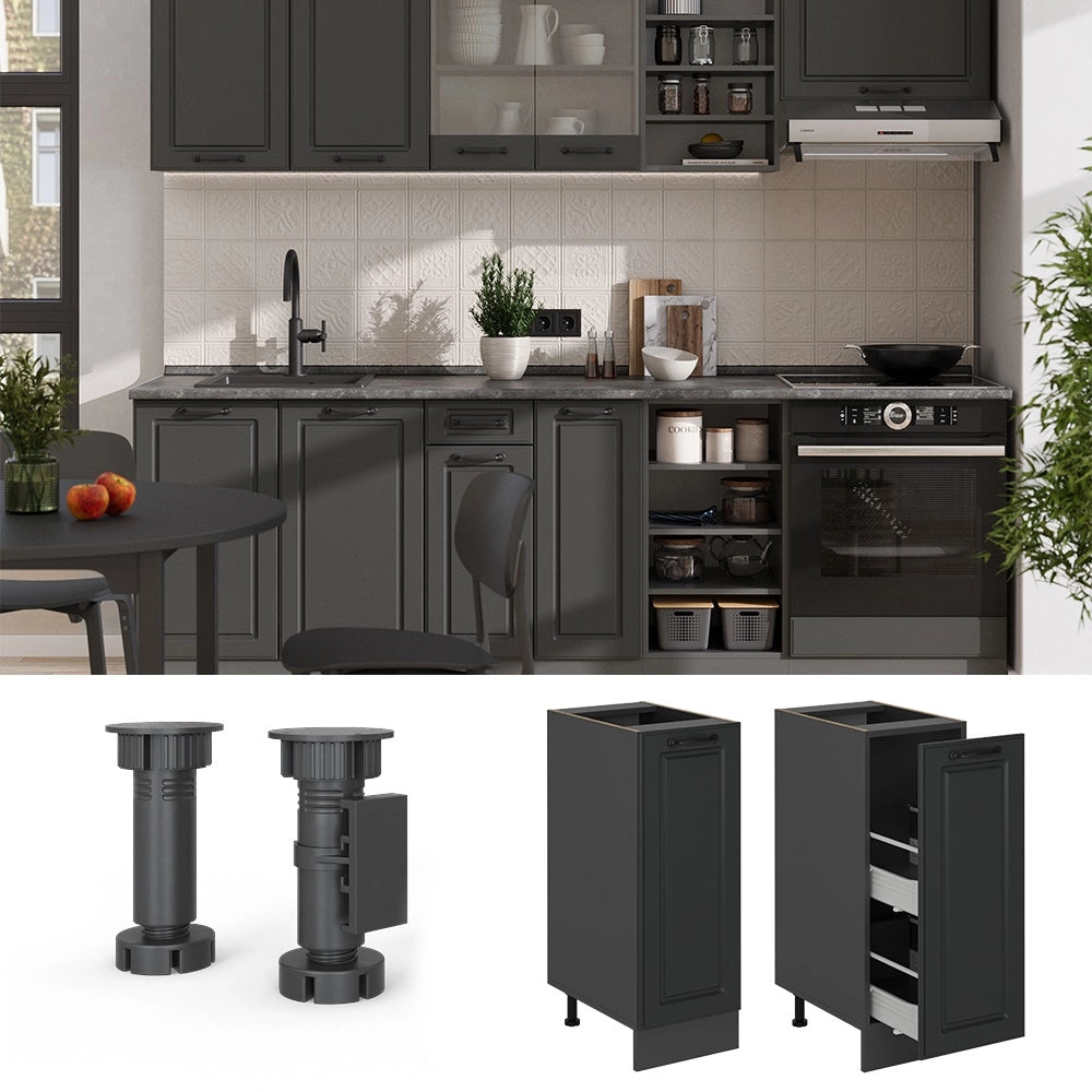 Armadio cucina dispensa alto R-Line Antracite rustico/Antracite 30 cm PL Marmo Vicco