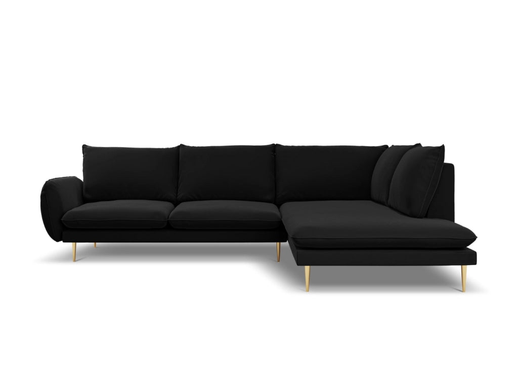 Cosmopolitan Design - Divano angolare destro "Vienna" 6 posti in velluto nero 