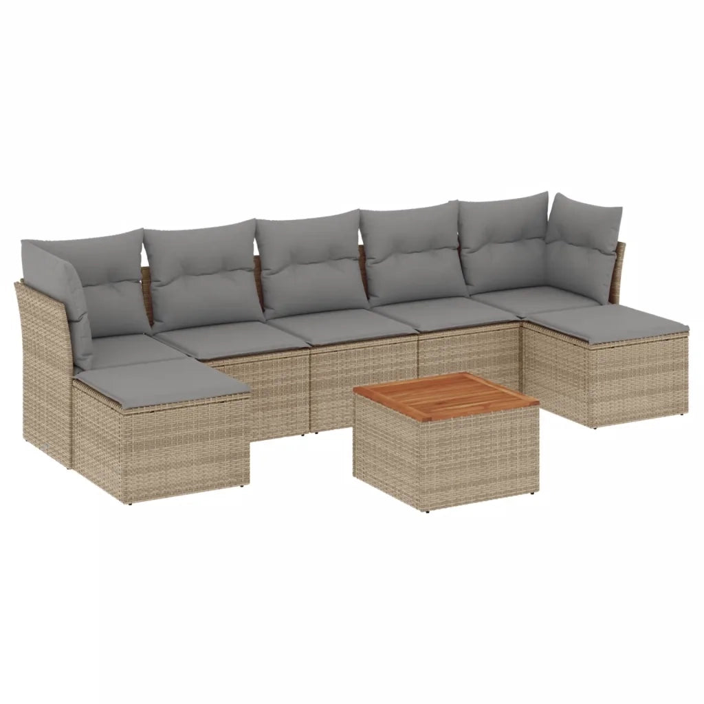 Set Divano da Giardino 8 pz con Cuscini Beige in Polyrattan