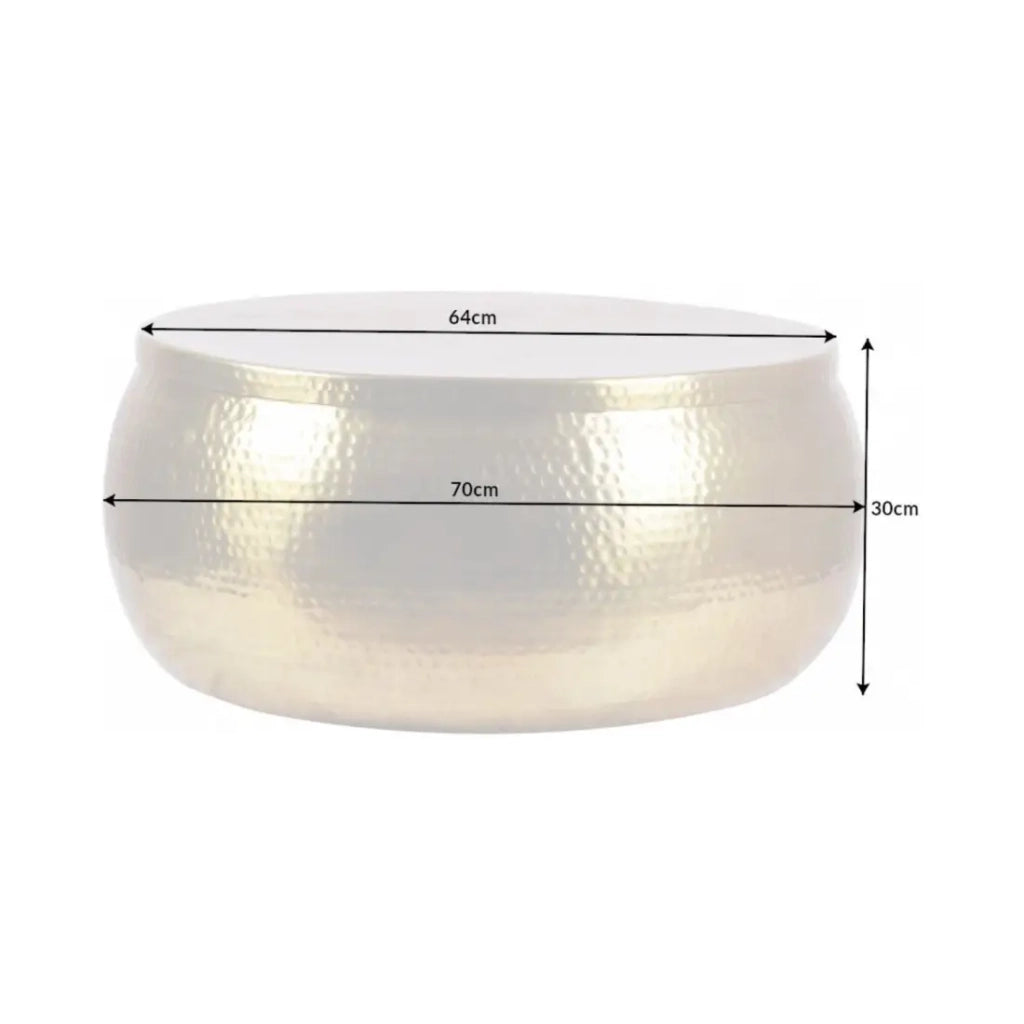 Tavolino basso TRIANE 70 cm dorato martellato - Alluminio lucido con vano contenitore