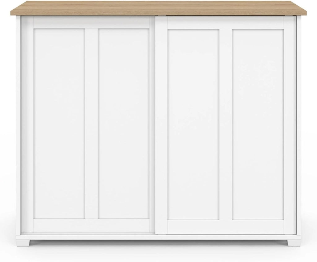 Credenza JANGO 100 cm con 2 ante scorrevoli bianche e piano in legno