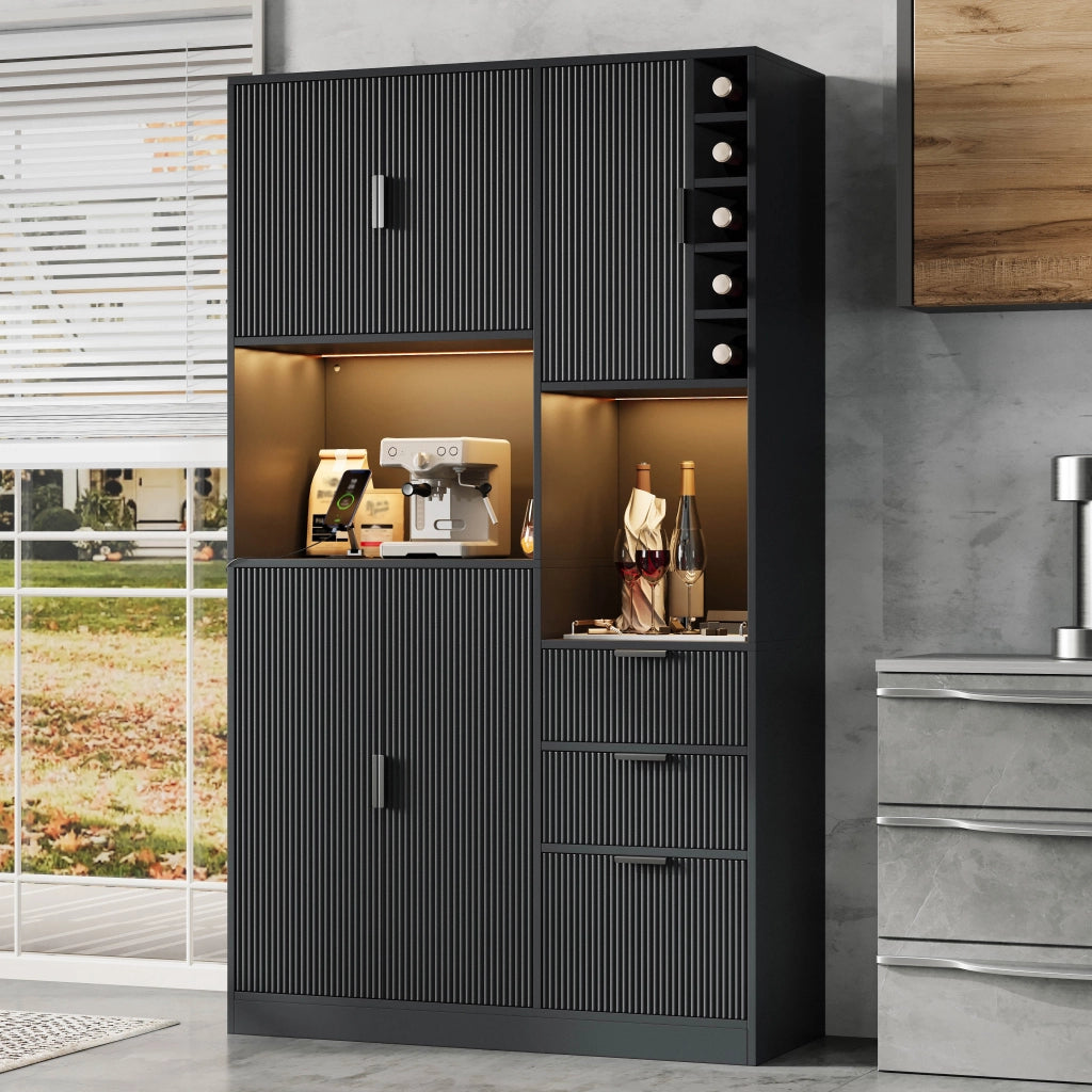 Mobile Cucina Alto con LED, Cassetti e Portabottiglie ¨C MINIMAL ¨C 180x105x40