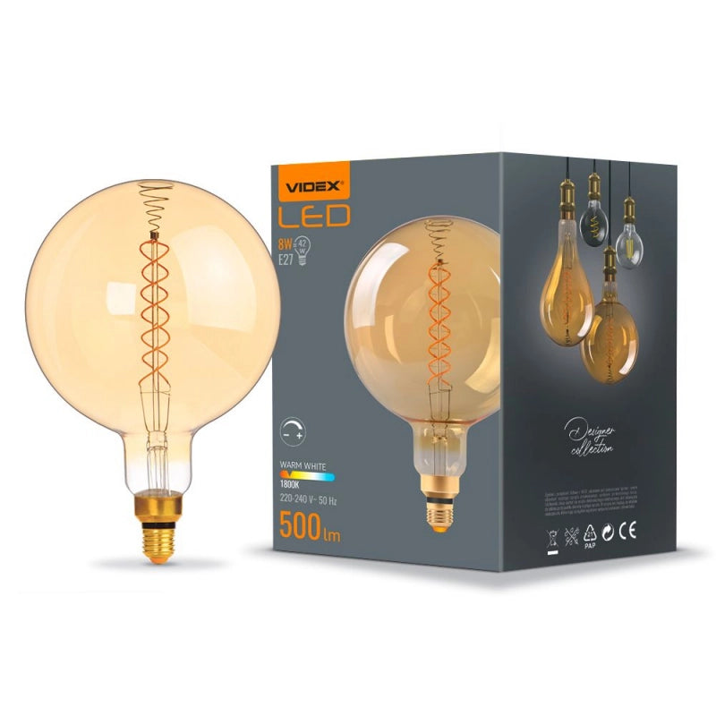 Lampadina LED G200 ambra 8W E27 500lm 1800K Videx