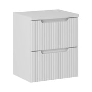 Set da bagno VANO bianco 50cm: mobile sottolavabo con cassetti scanalati + piano per lavabo bianco alpino