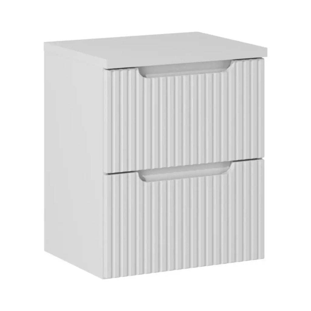 Set da bagno VANO bianco 50cm: mobile sottolavabo con cassetti scanalati + piano per lavabo bianco alpino
