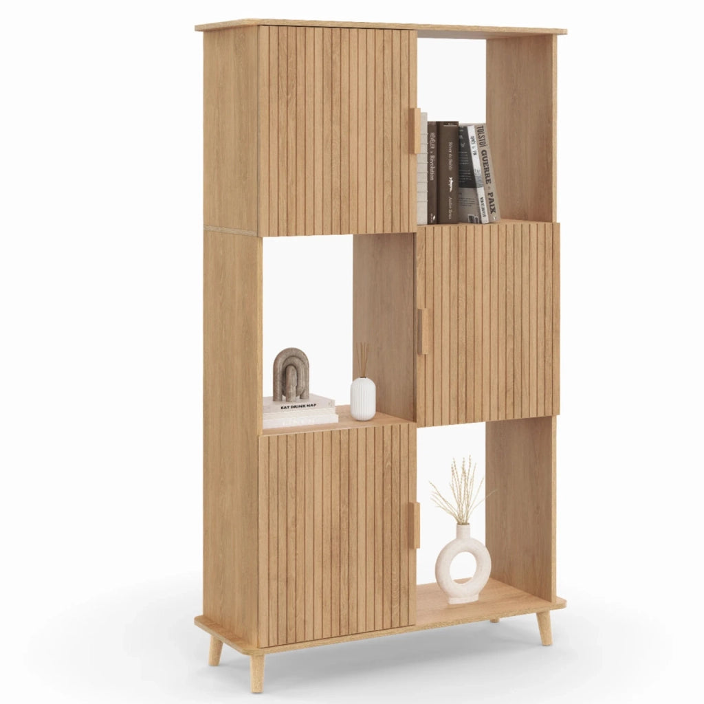 IDMarket - 6 ripiani JULIETTE con doghe in legno color rovere e armadietto