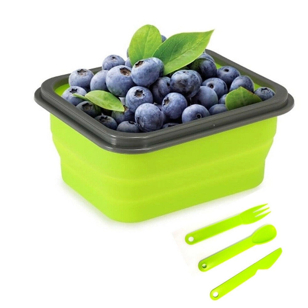 Trade Shop - Contenitore Cibo Pieghevole Silicone Scatola Porta Pranzo Posate Lavoro -