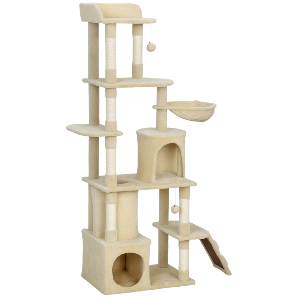 Albero tiragraffi per gatti con piattaforme, tunnel e amaca ¨C zephmum ¨C 170 cm, beige