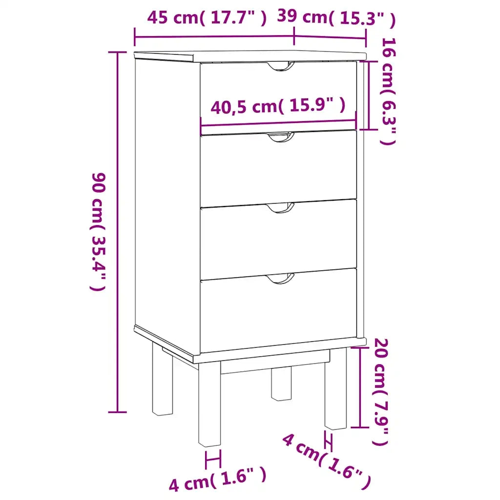 Cassettiera OTTA Marrone e Bianco 45x39x90 cm in Legno di Pino CFW6247274
