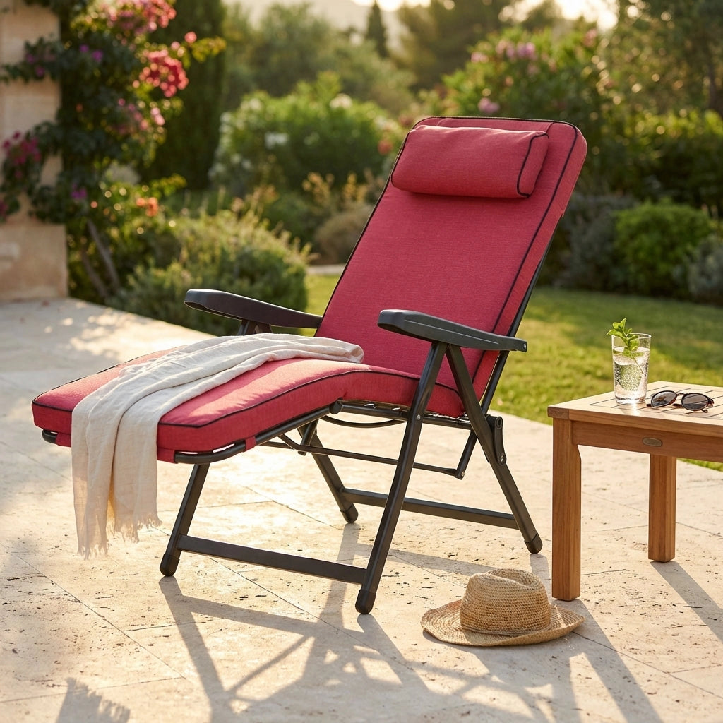 Poltrona Sdraio relax reclinabile in Tessuto Acciaio cm 155x60x60 - MORTY