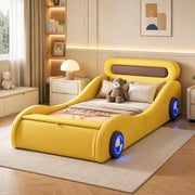 Letto auto imbottito 90x200 cm con ruote luminose e vano contenitore