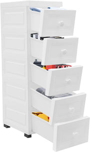 Carrello con cassetti Contenitore portaoggetti in plastica per bagno, carrello portaoggetti per uso domestico Armadietto multifunzionale con cinque cassetti, 82×34×25 cm, Bianco
