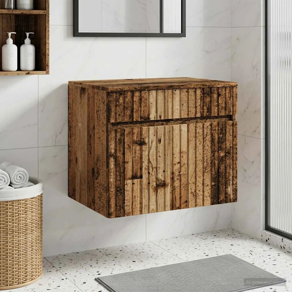 Mobiletto da Bagno a Muro Legno antico 59 x 44,5 x 50 cm 890640